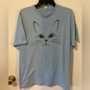 Cute Baby Blue T-Shirt with Black Kitty Face